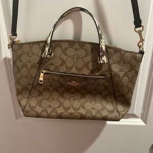 Coach Tan and Black Signature Shoulder Bag